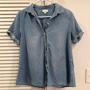 J. Jill Light Blue Oversized Chambray Denim Button-up Shirt